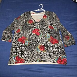 Nygard Collection Blouse Womens Large Multicolor Floral Beaded Sequin Tunic Top‎